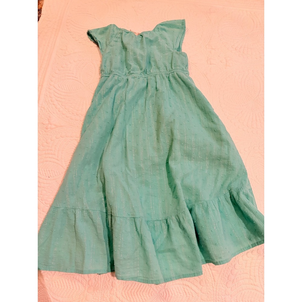Toddler Girl Western Boho Mint Green Aqua Sleeveless Tiered Summer Dress Size 4T - Picture 8 of 8